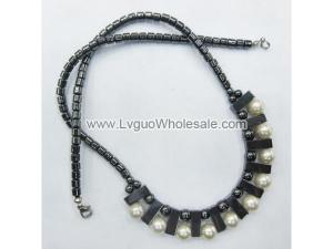 Stunning Vintage Pearl Beads Dagle Hematite Beads Necklace